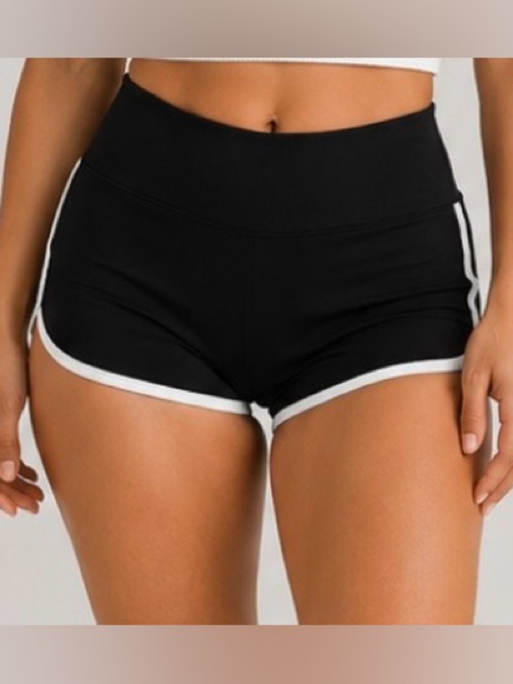 High-Rise Butt Scrunch Black Athletic Shorts with White Trim